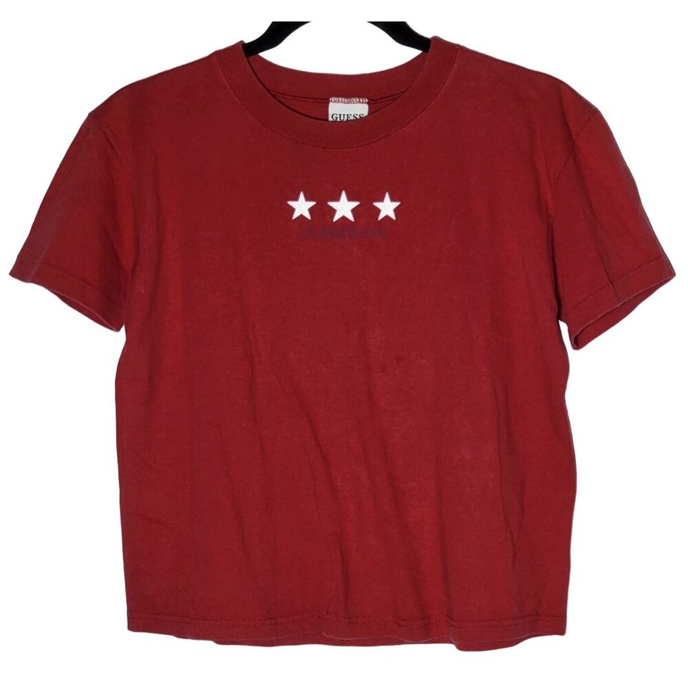 Guess Jeans Womens Red Star Graphic T-Shirt Size Medium Large‎ Y2K 90s Americana